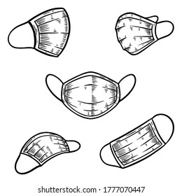 medic mask doodle set vector illustration