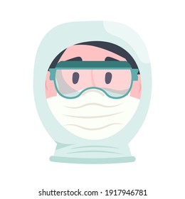 Medic in protective suit, goggle and surgical face mask. Doctor virologist. Vector illustration.