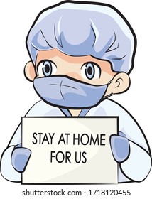 Medic staff with poster stay at home vector illustration