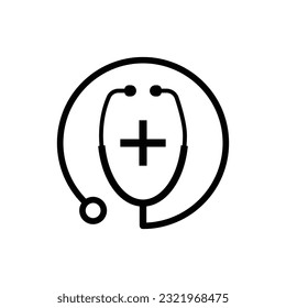 diseño de plantilla de logotipo de concepto de estetoscopio paramédico. Forma de icono del logotipo comercial. ilustración simple de paro