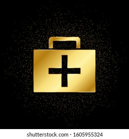Medic suitcase gold, icon. Vector illustration of golden particle