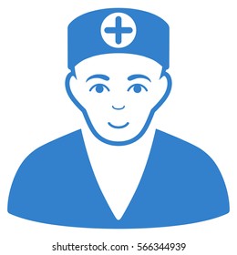 Medic vector icon. Flat cobalt symbol. Pictogram is isolated on a white background. Designed for web and software interfaces.