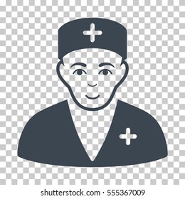 Medic vector icon. Illustration style is flat iconic smooth blue symbol on a chess transparent background.