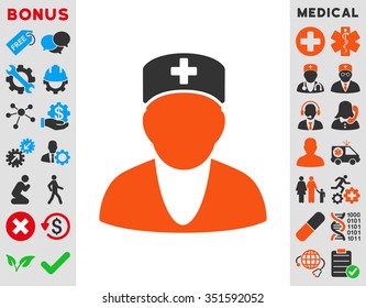 Medic vector icon. Style is bicolor flat symbol, orange and gray colors, rounded angles, white background.