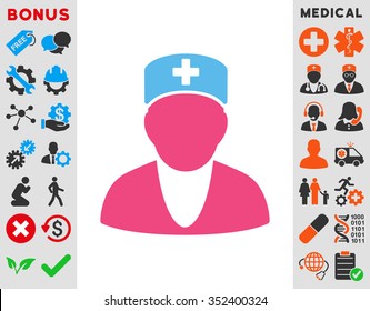 Medic vector icon. Style is bicolor flat symbol, pink and blue colors, rounded angles, white background.