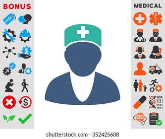 Medic vector icon. Style is bicolor flat symbol, cobalt and cyan colors, rounded angles, white background.
