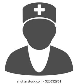 Medic vector icon. Style is flat symbol, gray color, rounded angles, white background.