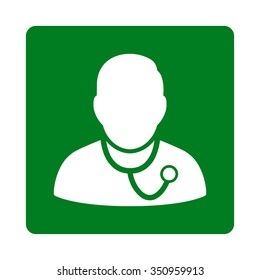 Medic vector icon. Style is flat rounded square button, white and green colors, white background.