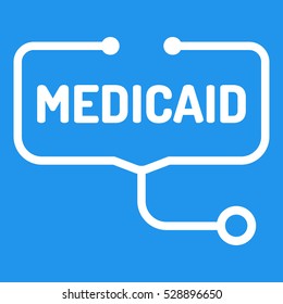 Medicaid. Badge With Stethoscope Icon. Flat Vector Illustration On Blue Background. 