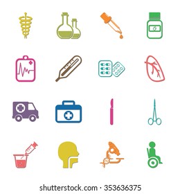 Medical 16 icons universal set for web and mobile flat