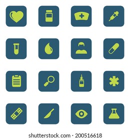Medical 2 color button and icons set 16 in 1