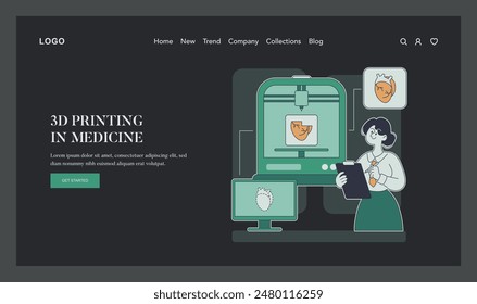 Medical 3D printing concept. A healthcare professional monitors a 3D printer creating prosthetics. Advancements in medical technology. Vector illustration.