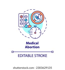 Medical abortion concept icon. Health service. Non invasive. Unwanted pregnancy. Reproductive justice abstract idea thin line illustration. Isolated outline drawing. Editable stroke