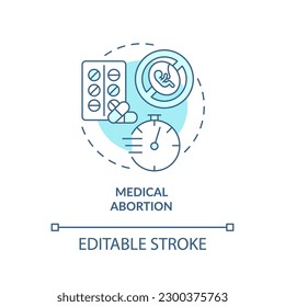 Medical abortion turquoise concept icon. Health service. Non invasive. Unwanted pregnancy. Reproductive justice abstract idea thin line illustration. Isolated outline drawing. Editable stroke