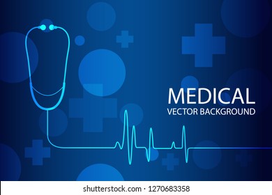 Medical Abstract Background, Ecg Background, Stethoscope In Medical Technology Background. Vector Illustration