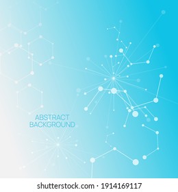 Medical abstract background with particle, hexagons, atom, molecule structure. genetic and chemical compounds. Science and connection concept. Social network. Techno vector illustration.