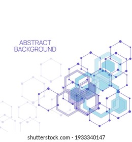 Medical abstract background with particle, hexagons, atom, molecule structure. genetic and chemical compounds. Medicine, science and technology vector illustration.