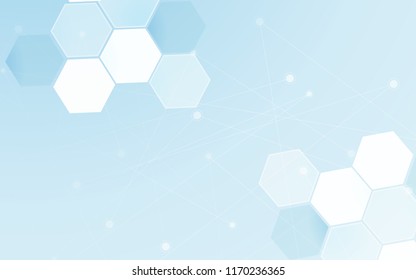 Medical abstract background. Polygon and dot line graphic design element. Blue and white tone for modern science futuristic wallpaper cover concept. Digital network of health care template theme.