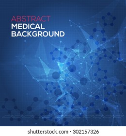 Medical abstract background. Abstract polygonal space low poly dark background with connecting dots and lines. Connection structure. Vector science background. Polygonal vector background. Vector