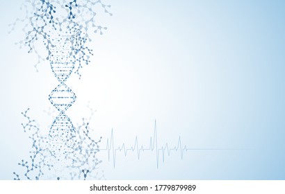 Medical abstract heart beat background and technology. Health care and scientific dna and research vector illustration 