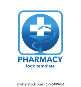Medical abstract logo of pharmacy, medicine center, hospital with symbol of medicine - snake wrapped around and bowl of hygieia - modern vector emblem