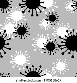 Medical Abstract seamless pattern with Coronavirus bacteria icons. Protection against coronavirus. Hand drawn sketch style. Black and white  vector illustration on grey background.