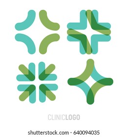 Medical abstract symbol from transparent intersecting lines in the form of a cross. Magnificent sign and logo for hospitals and clinics.