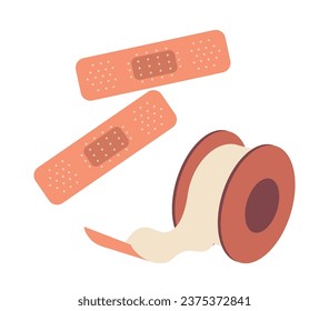 Medical adhesive plaster wound patches kit and duct tape roll isolated on white background