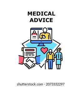 Medical Advice Vector Icon Concept. Doctor Medical Advice And Online Consultation, Patient Video Call With Hospital Worker For Advicing Health Treatment. Remote Support Color Illustration