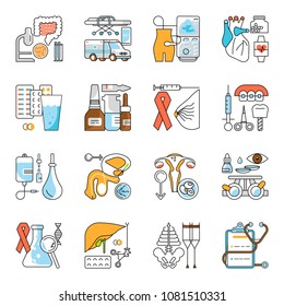Medical aid concept in flat line style. Medicine icons Isolated on white background. Vector illustration eps 10