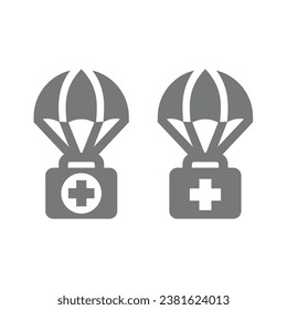 Medical aid or help vector icon. Parachute medicine or vaccines delivery symbol.