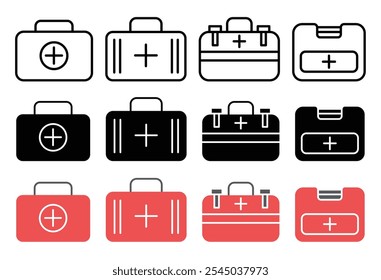 Medical aid kit icon in black and colored versions.