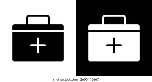 Medical aid kit icons vectors set in solid style.