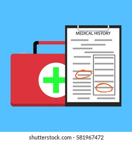 Medical aid for treatment. Prescription to patient, healthcare medicine, vector illustration