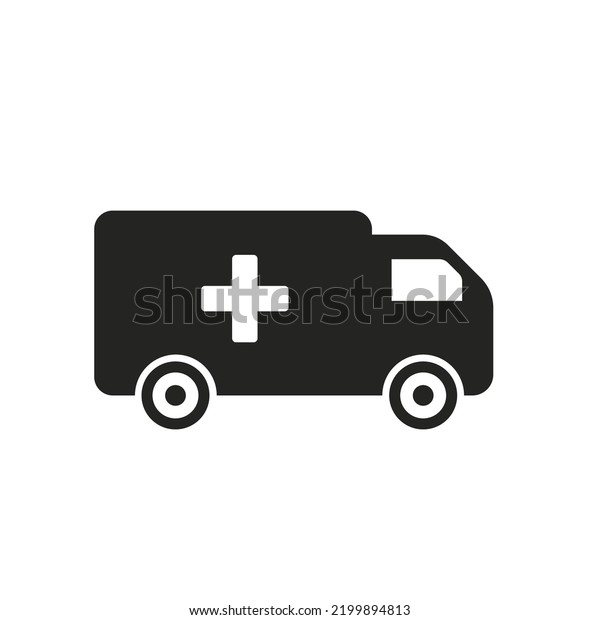 Medical aid truck icon on a white\
background. Vector\
illustration