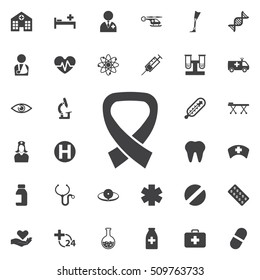 Medical AIDS awareness icon collection related to service, health care, pharmacy business, drugstore, science. Vector style: flat gray symbols, rounded angles, white background.