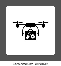 Medical Air Copter Delivery vector icon. Style is flat rounded square button, black and white colors, gray background.