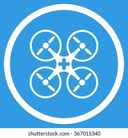 Medical Air Drone vector icon. Style is flat circled symbol, white color, rounded angles, blue background.