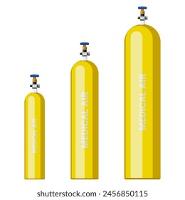 Medical air gas, stored in white bins of various sizes at hospitals and other health care facilities. For medical use. Flat design.