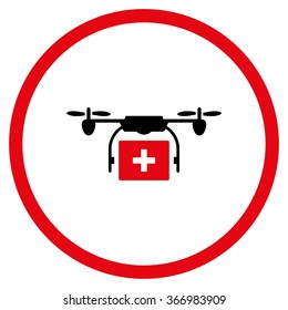 Medical Aircraft Shipment vector icon. Style is bicolor flat circled symbol, intensive red and black colors, rounded angles, white background.