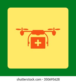 Medical Airdrone Shipping vector icon. Style is flat rounded square button, orange and yellow colors, green background.