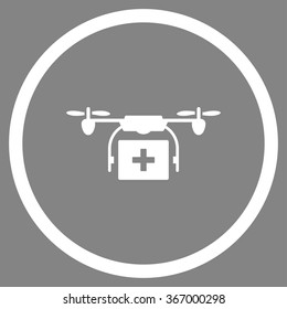 Medical Airdrone Shipping vector icon. Style is flat circled symbol, white color, rounded angles, gray background.