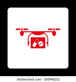 Medical Airdrone vector icon. Style is flat rounded square button, red and white colors, black background.