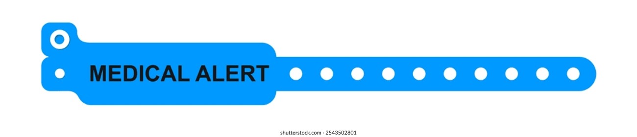 Medical alert bracelet. Warning wristband mockup isolated on white background. Patient wrist band for clinic or hospital. Vector flat illustration.