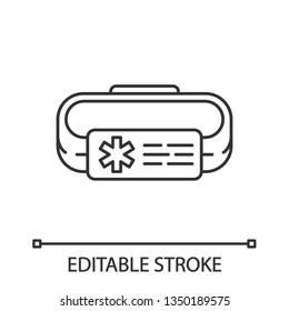 Medical Alert ID Bracelet Linear Icon. First Aid, Ambulance Accessory. Emergency Emblem. Identification Tag. Thin Line Illustration. Contour Symbol. Vector Isolated Outline Drawing. Editable Stroke