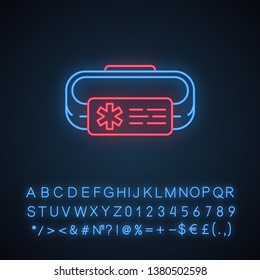 Medical Alert ID Bracelet Neon Light Icon. First Aid, Emergency, Ambulance Accessory. Emergency Emblem. Glowing Sign With Alphabet, Numbers And Symbols. Vector Isolated Illustration