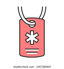 Medical Alert ID Necklace Color Icon. First Aid, Emergency, Ambulance Accessory. Allergy, Disease, Medication ID Alert Jewelry. Emergency Emblem. Identification Tag. Isolated Vector Illustration