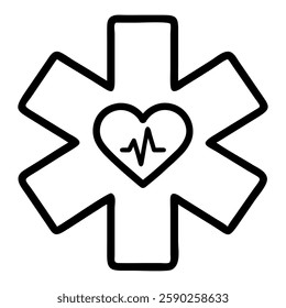 Medical alert star of life icon with heartbeat signal