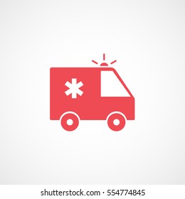 Medical Ambulance Bus Red Flat Icon On White Background