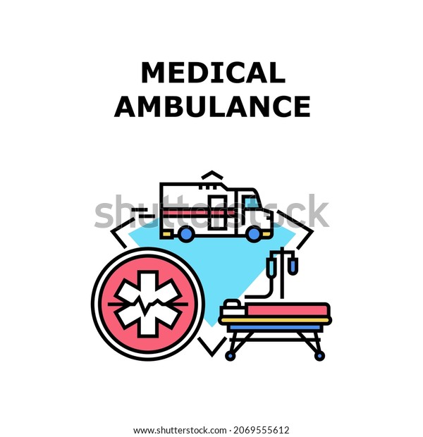 Medical Ambulance\
Car Vector Icon Concept. Medical Ambulance Car For Fast\
Transportation Patient To Hospital And Urgency First Aid. Emergency\
Van Vehicle For Help Color\
Illustration
